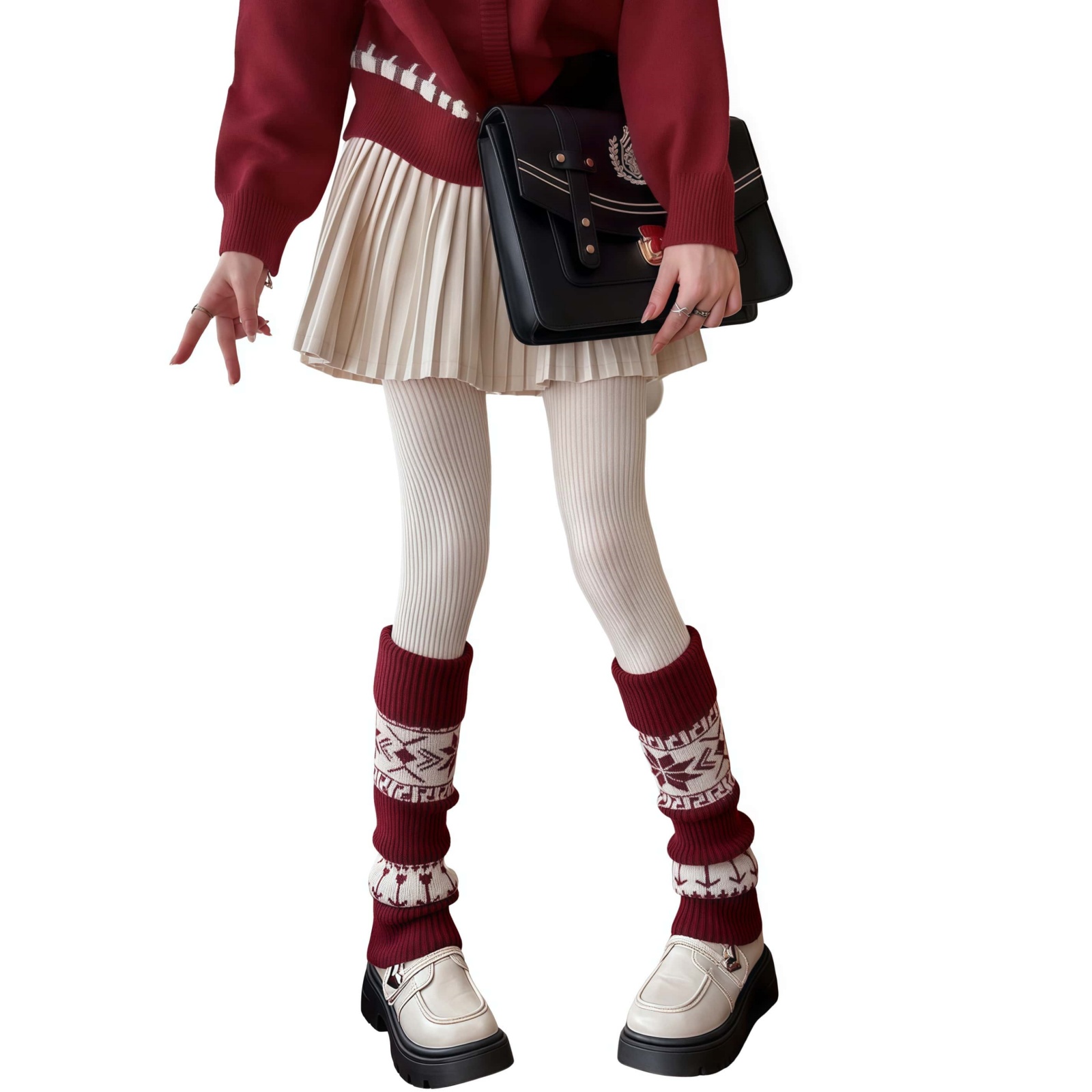 Womens Nordic Fair Isle Knit Leg Warmers Thicken Warm Knitted Foot Cover